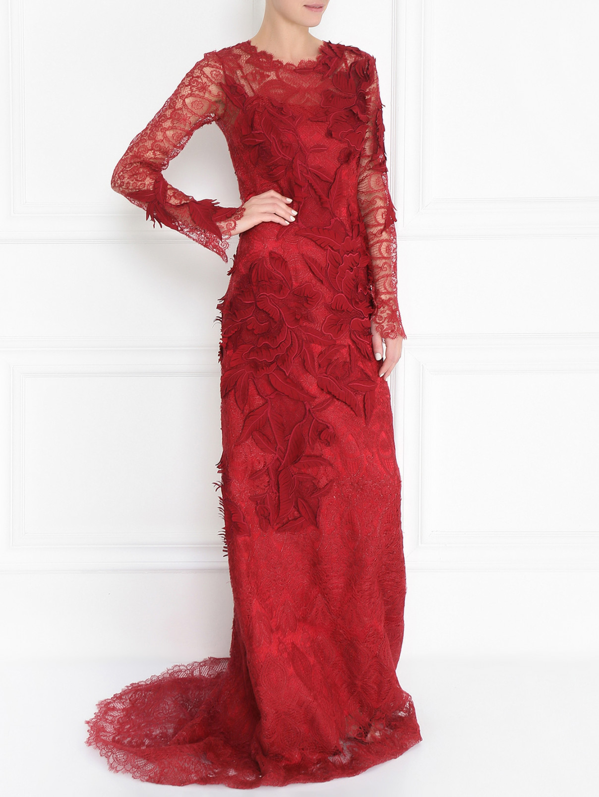 Платье-макси с кружевным узором Ermanno Scervino  –  Модель Общий вид  – Цвет:  Красный