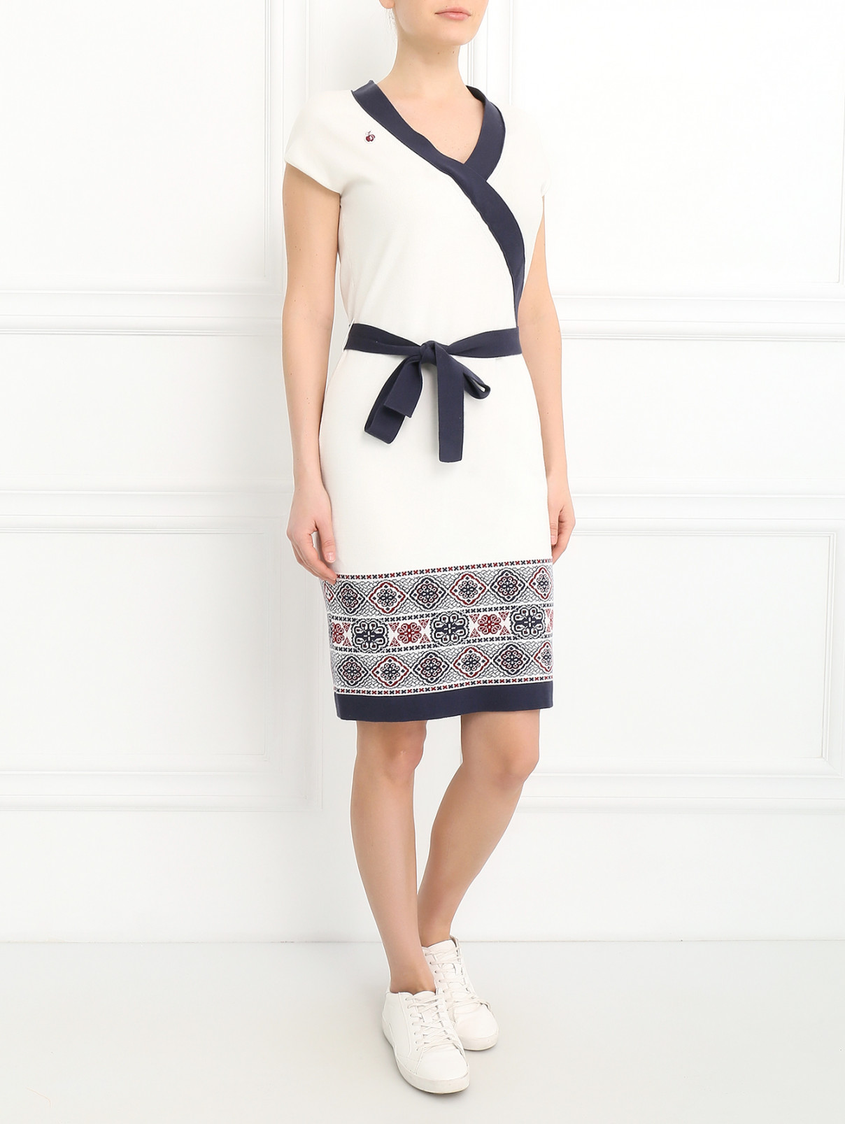 Платье из хлопка без рукавов с узором BOSCO  –  Модель Общий вид  – Цвет:  Белый