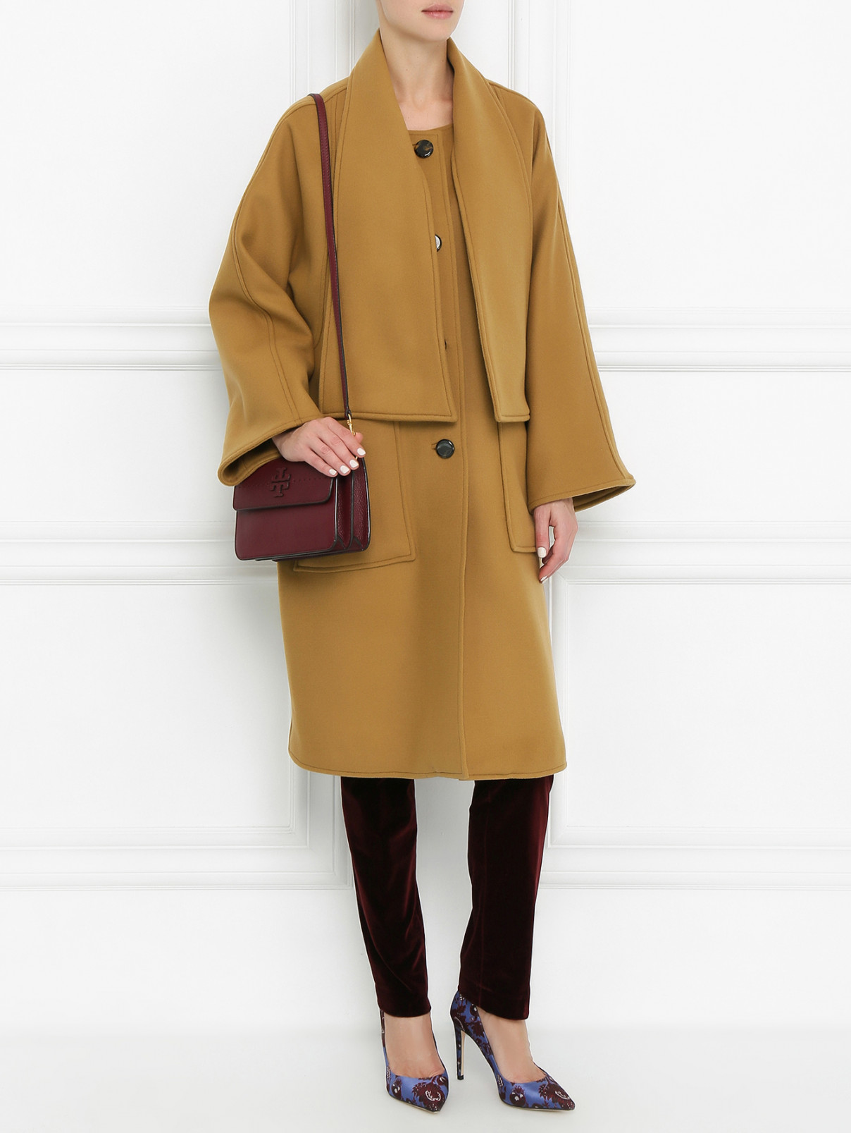 Пальто из шерсти с накладными карманами Tory Burch  –  Модель Общий вид  – Цвет:  Бежевый