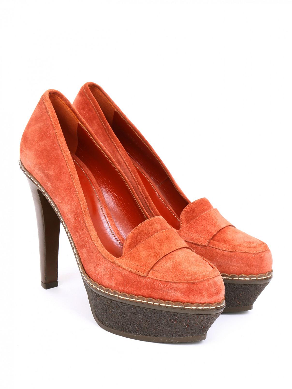 Туфли из замши на высоком каблуке Sergio Rossi  –  Общий вид  – Цвет:  Оранжевый