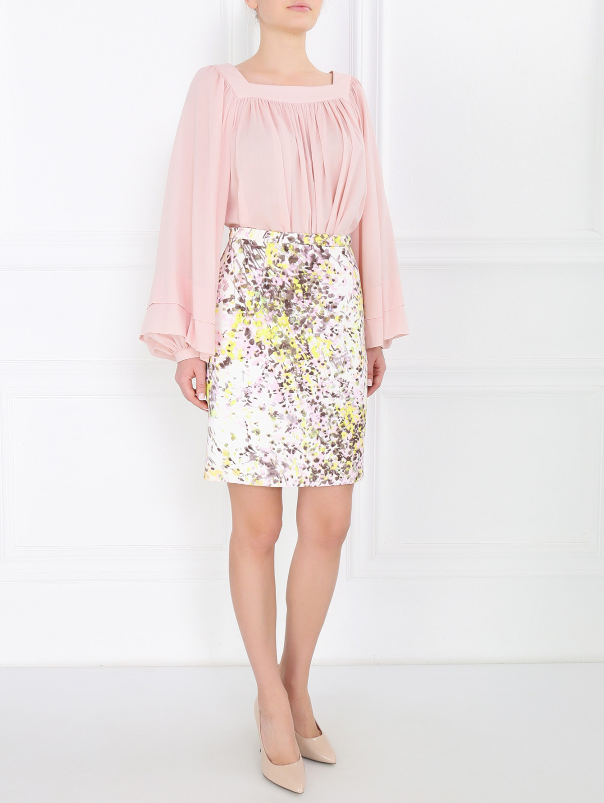 Юбка-мини из шелка и хлопка с узором Giambattista Valli  –  Модель Общий вид  – Цвет:  Узор