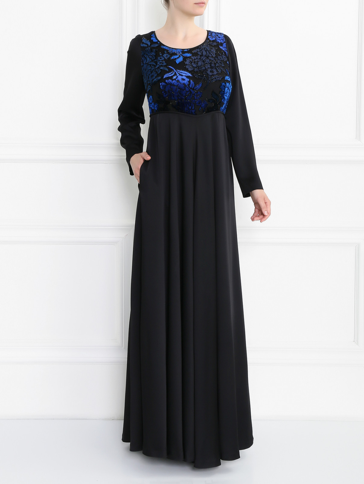Платье-макси с декоративной отделкой Marina Rinaldi  –  Модель Общий вид  – Цвет:  Черный