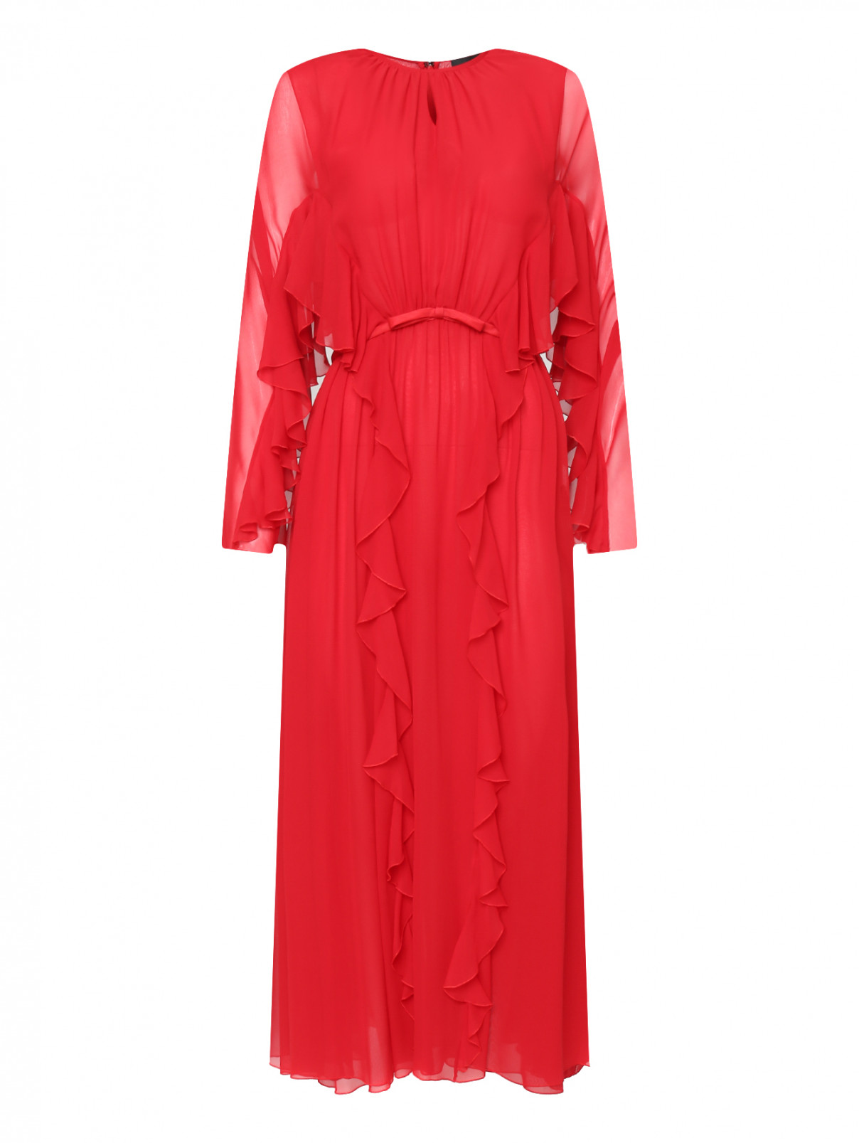 Шелковое платье макси с воланами Giambattista Valli  –  Общий вид  – Цвет:  Красный