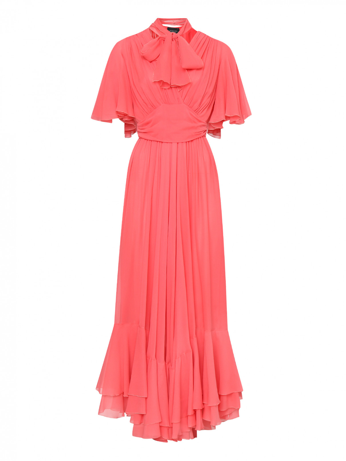 Платье-макси из шелка со сборками Giambattista Valli  –  Общий вид  – Цвет:  Розовый