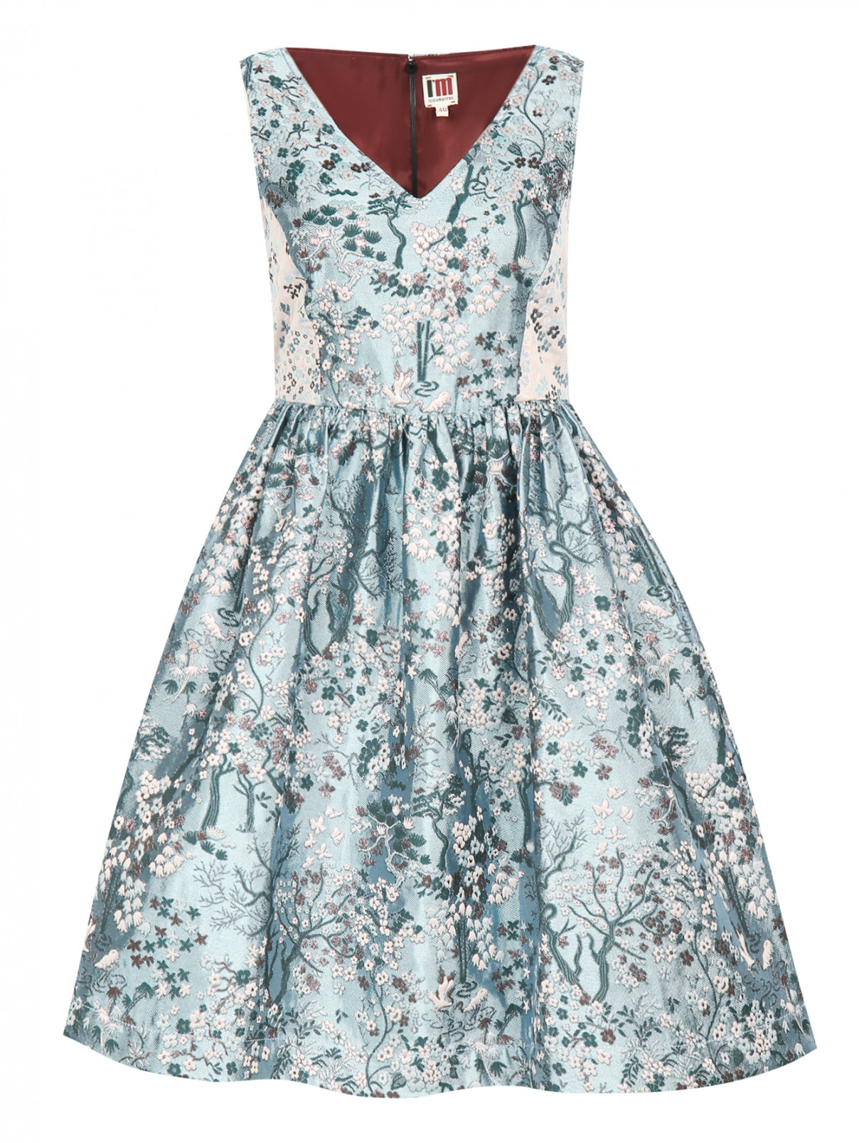 Платье-мини из фактурной ткани с узором I'M Isola Marras  –  Общий вид  – Цвет:  Узор