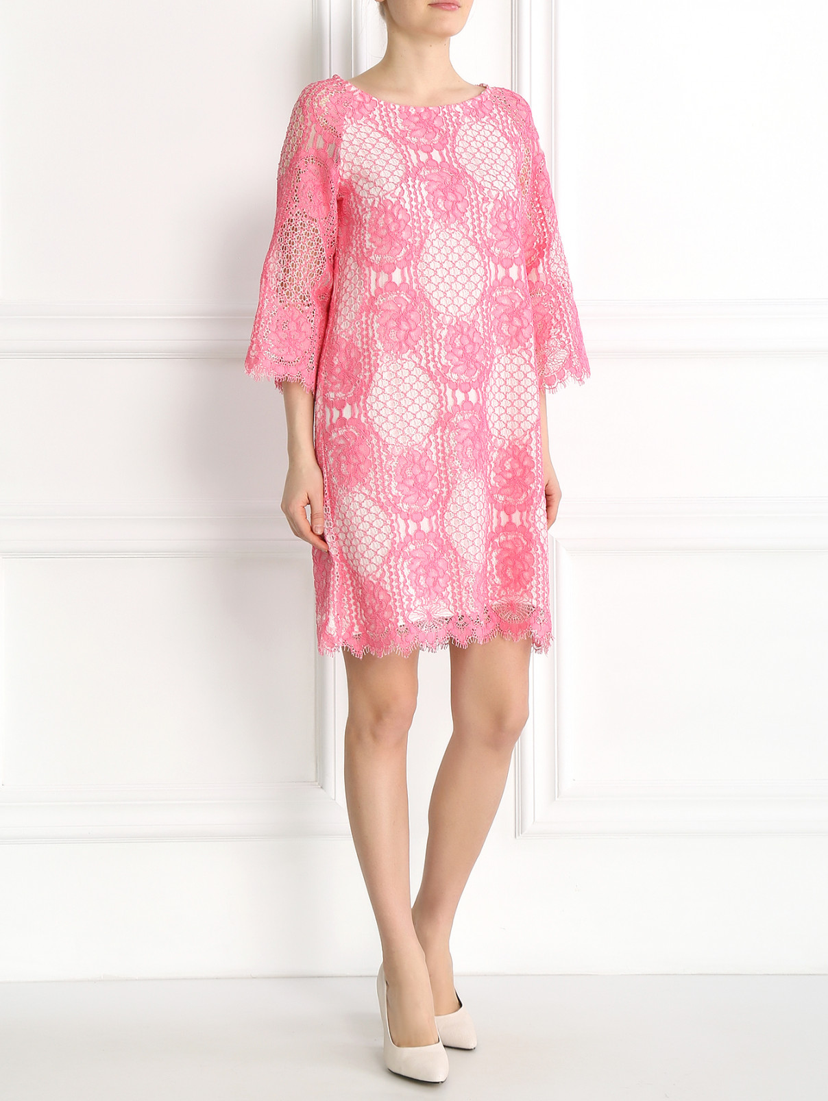 Платье из хлопка с отделкой из кружева Valerie Khalfon  –  Модель Общий вид  – Цвет:  Розовый