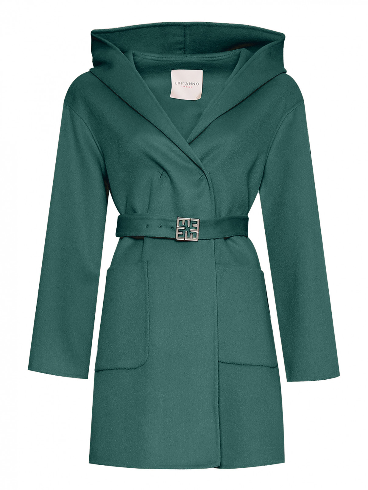 Пальто с разрезами и капюшоном Ermanno Firenze  –  Общий вид  – Цвет:  Зеленый