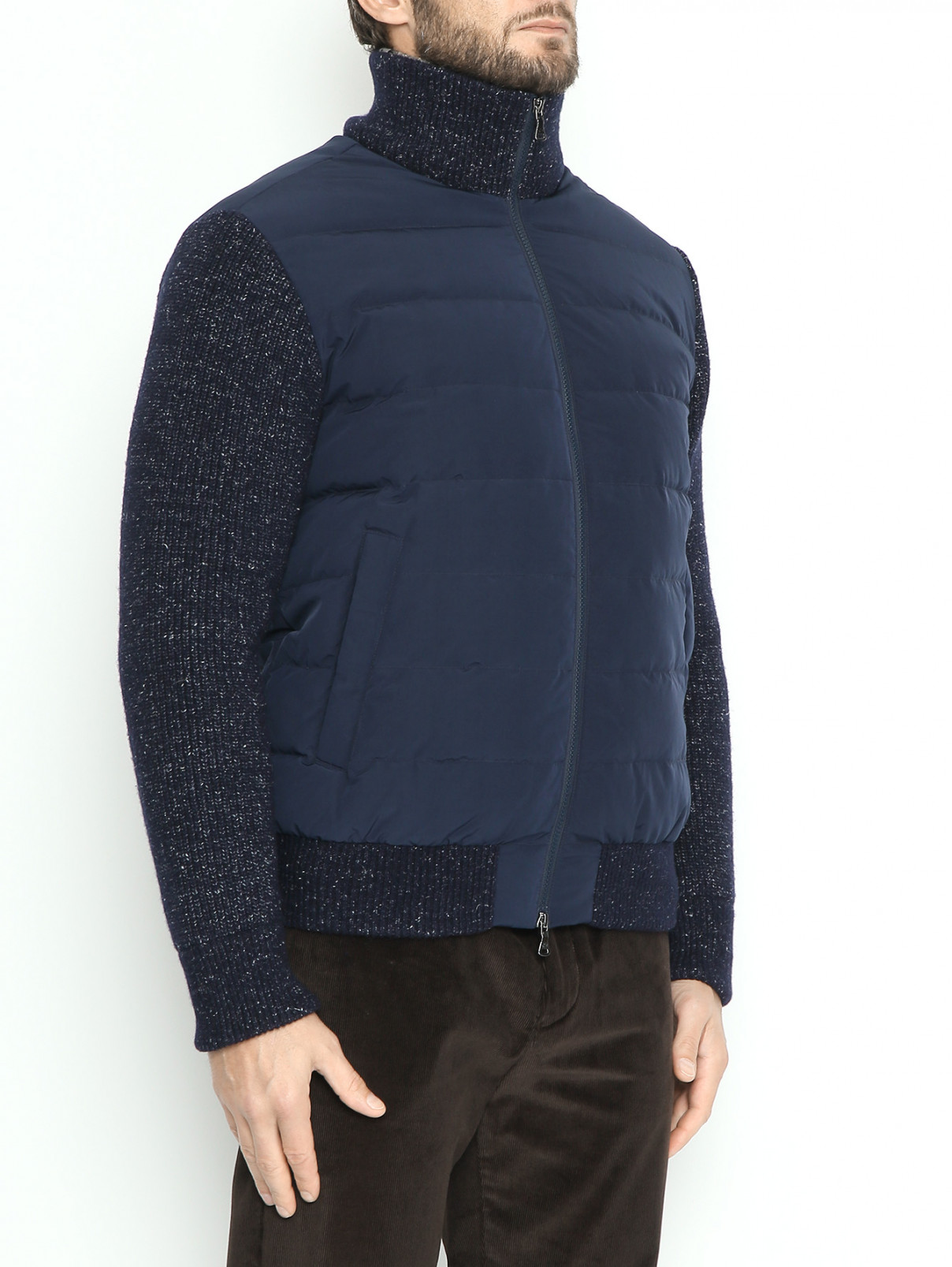 Комбинированная куртка на молнии с карманами Paul&Shark  –  МодельВерхНиз  – Цвет:  Синий