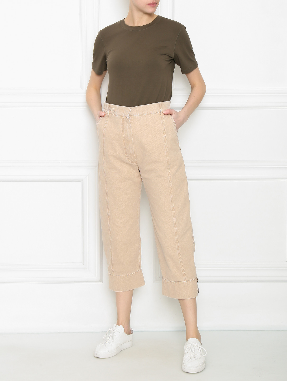 Брюки укороченные из хлопка Sportmax  –  МодельОбщийВид  – Цвет:  Бежевый