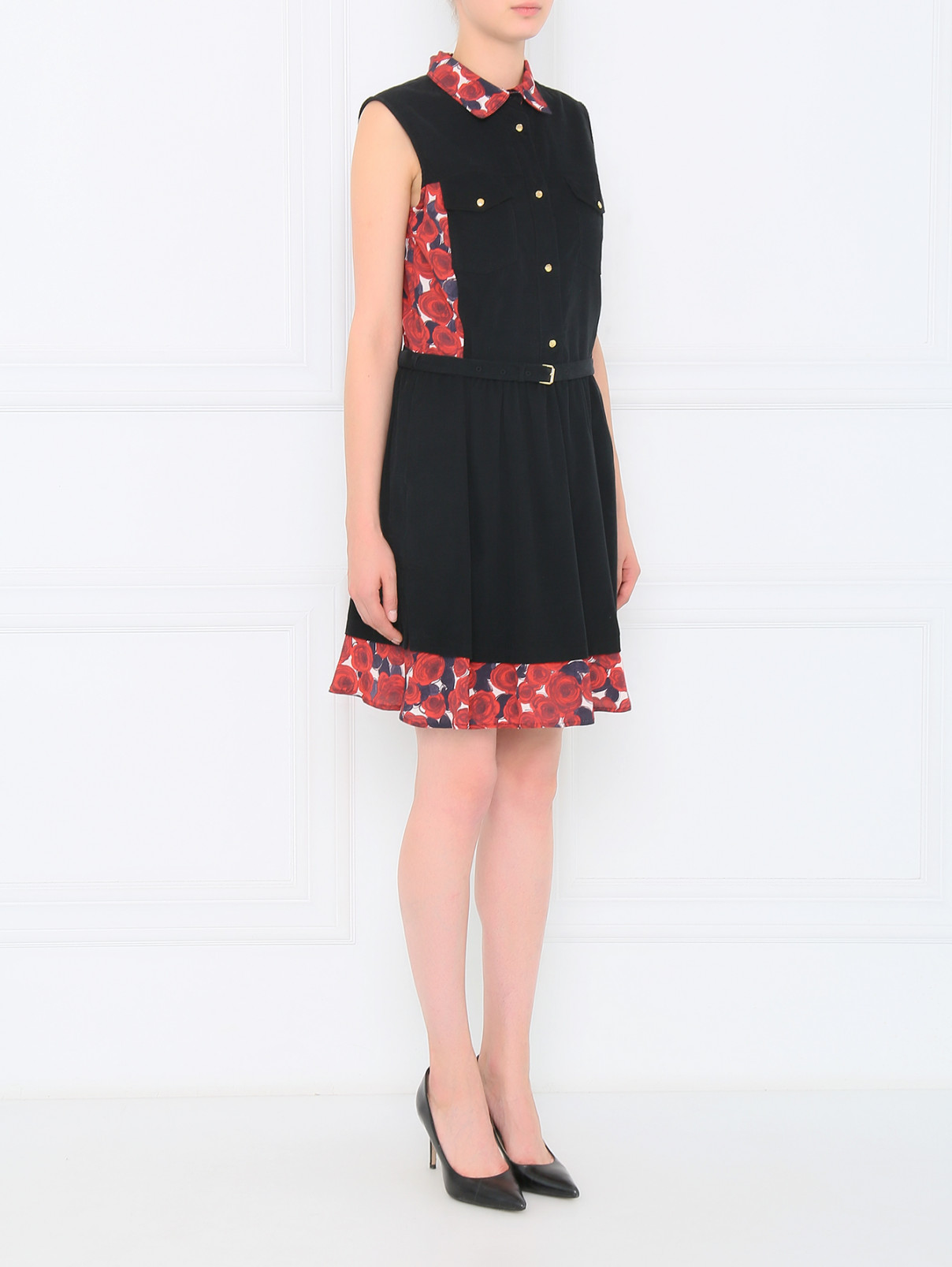 Платье из хлопка с контрастными вставками Love Moschino  –  Модель Общий вид  – Цвет:  Черный