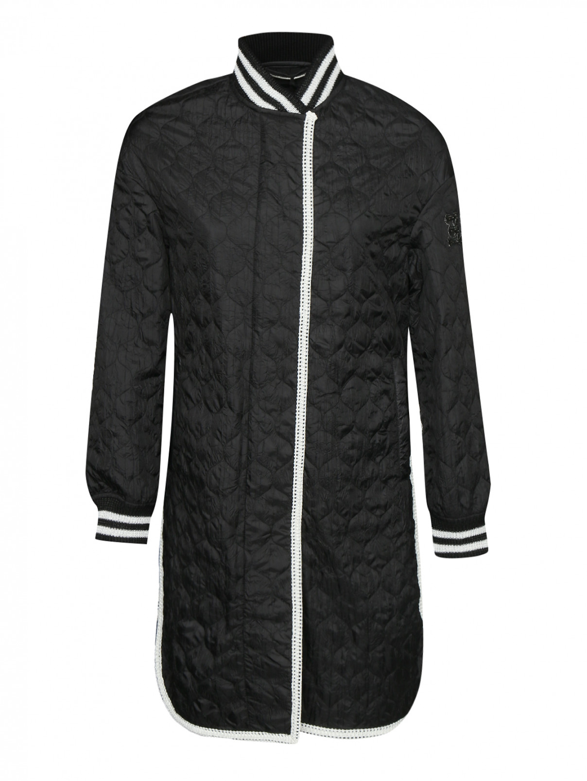 Пальто стеганое с декором стразами Ermanno Scervino  –  Общий вид  – Цвет:  Черный
