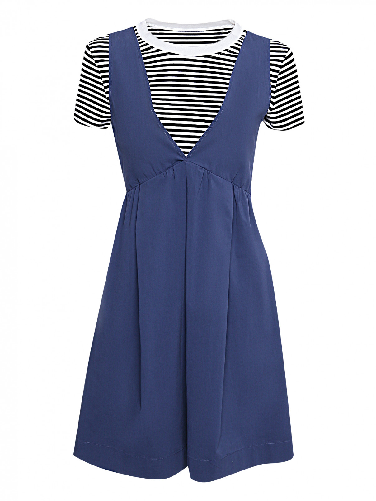 Комбинированное платье с узором полоска BOUTIQUE MOSCHINO  –  Общий вид  – Цвет:  Синий