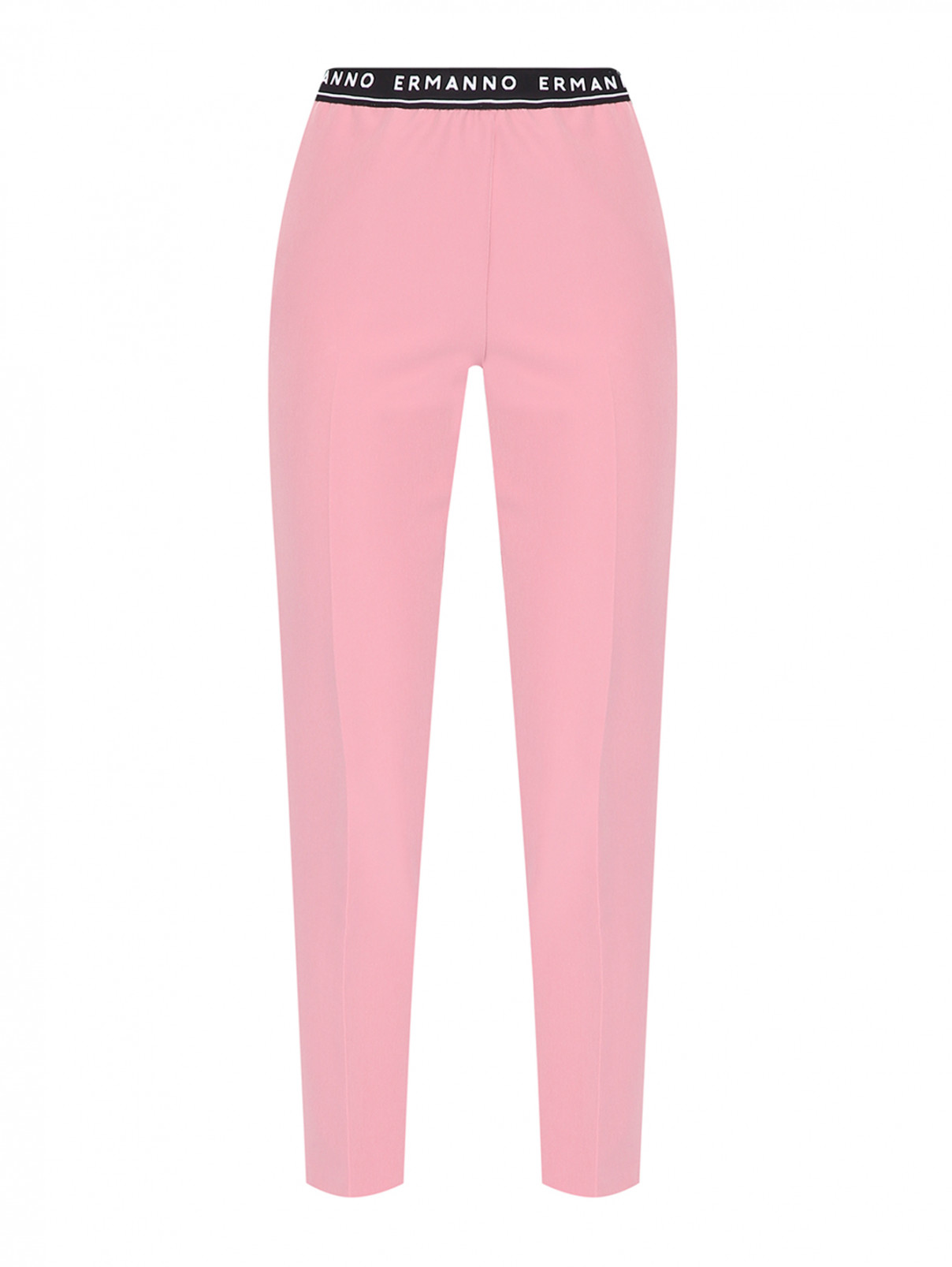 Однотонные брюки на резинке с логотипом Ermanno Firenze  –  Общий вид  – Цвет:  Розовый