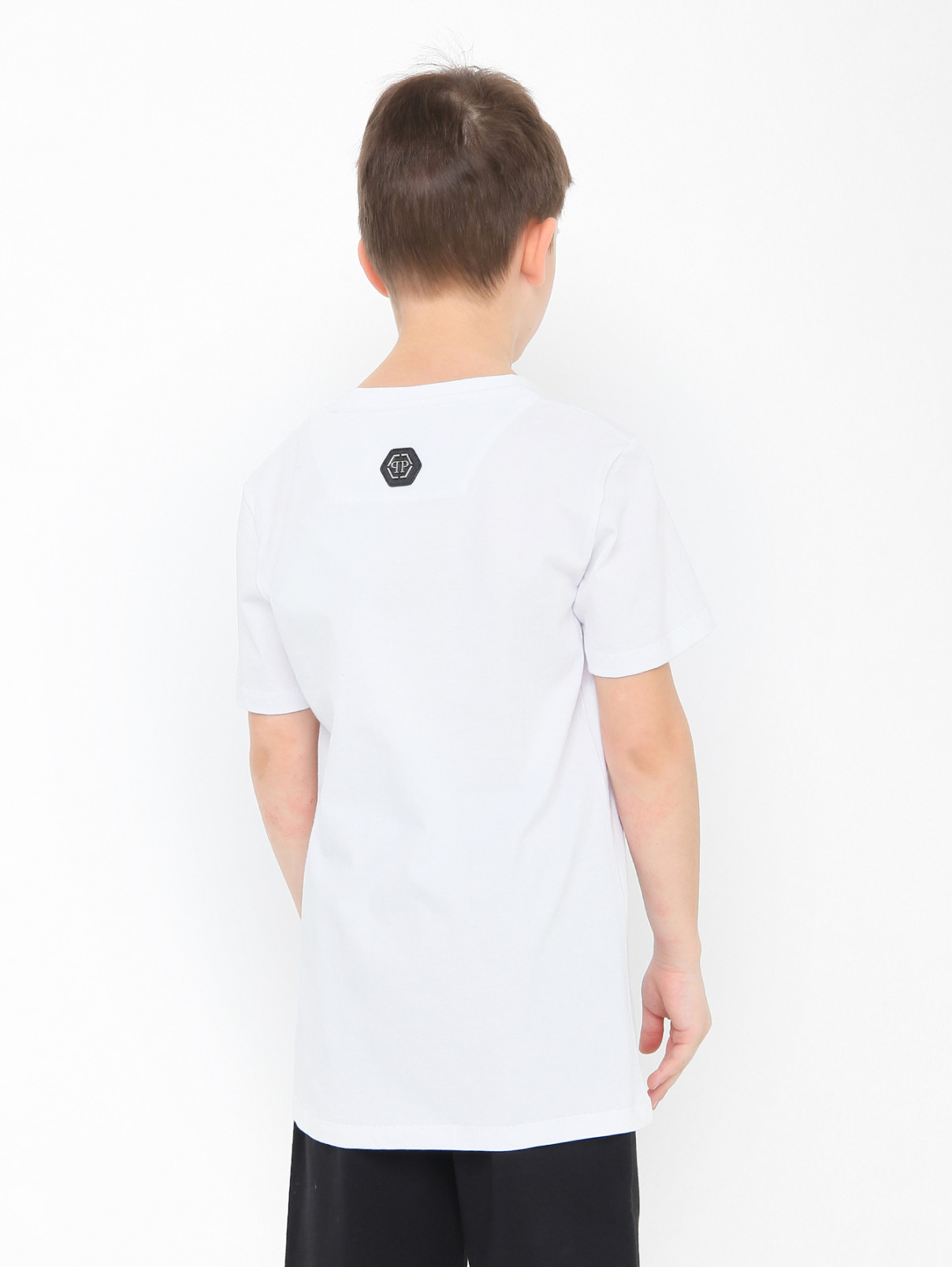 Хлопковая футболка с принтом Philipp Plein  –  МодельВерхНиз1  – Цвет:  Белый