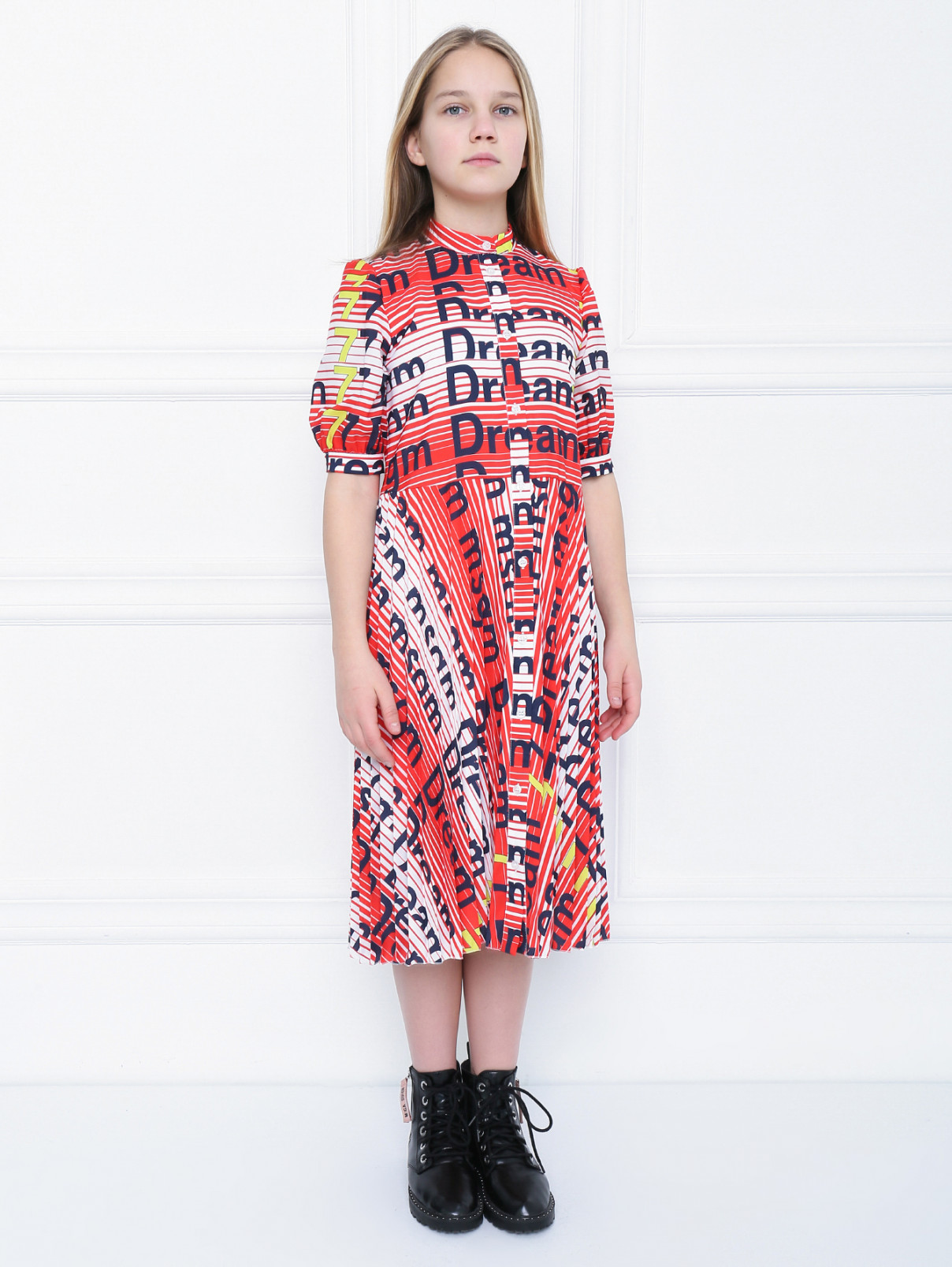 Платье плиссированное с узором MSGM  –  МодельВерхНиз  – Цвет:  Красный