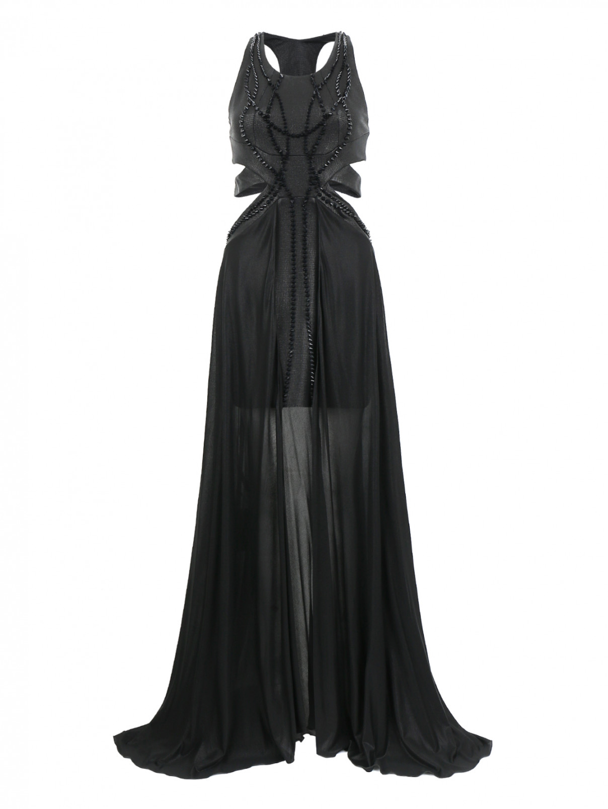 Платье-макси декорированное шипами Jay Ahr  –  Общий вид  – Цвет:  Черный