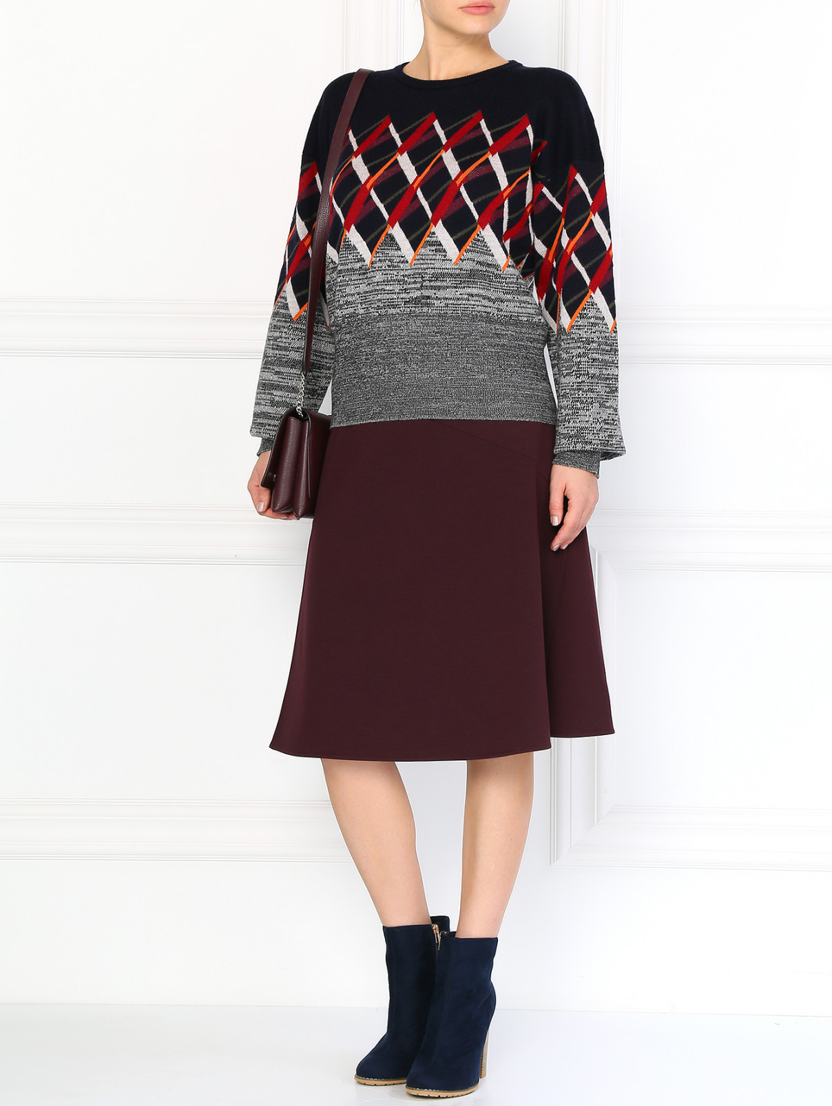 Шерстяная юбка-полусолнце с запахом Jil Sander  –  Модель Общий вид  – Цвет:  Красный