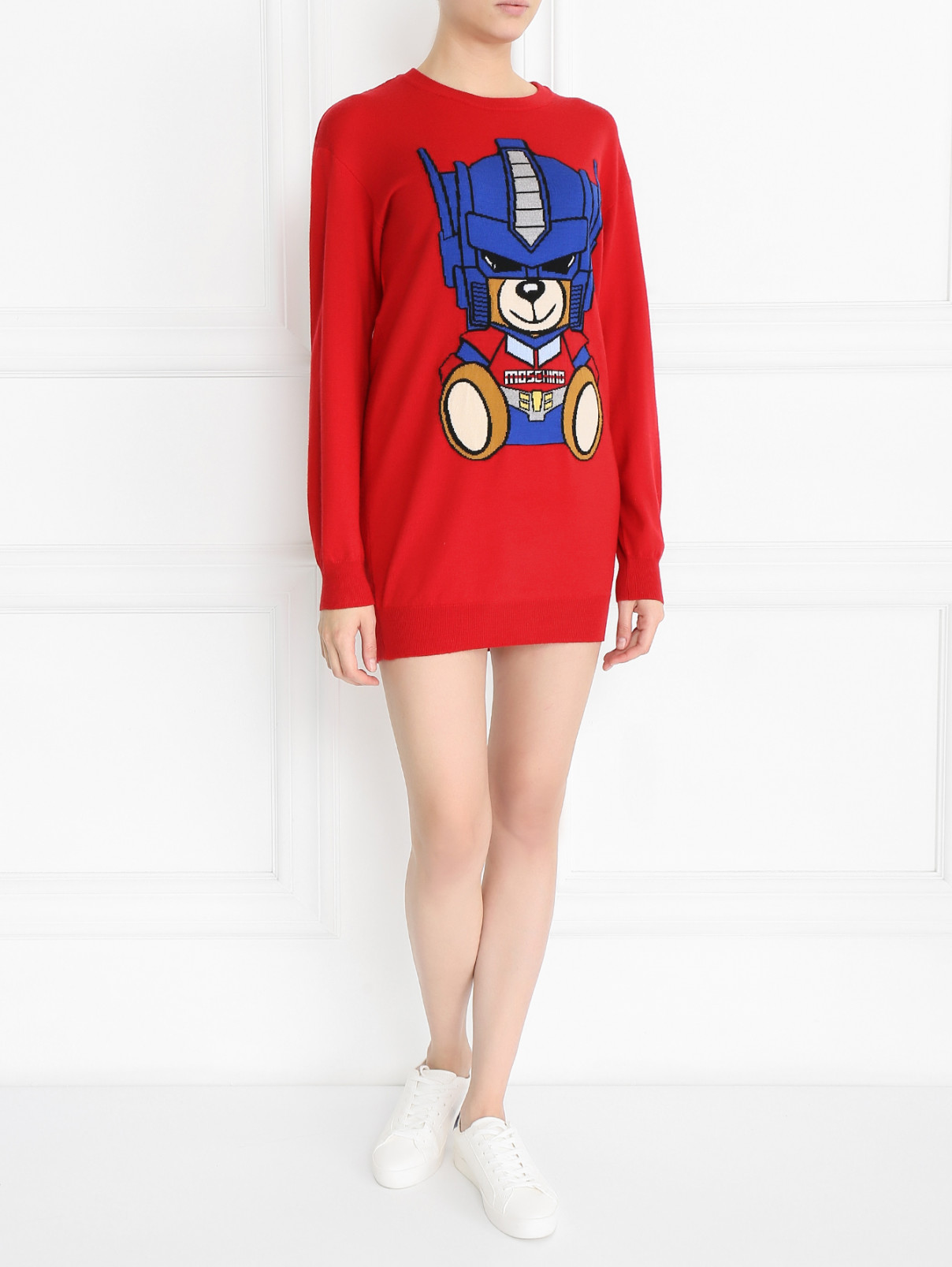 Платье из шерсти с узором Moschino Couture  –  Модель Общий вид  – Цвет:  Красный