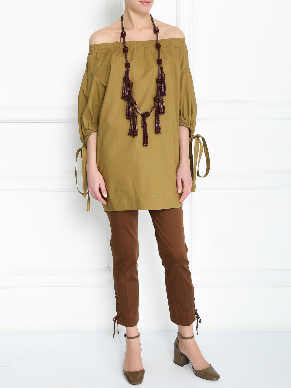 Удлиненная блуза из хлопка с короткими рукавами Sonia Rykiel  –  МодельОбщийВид  – Цвет:  Зеленый