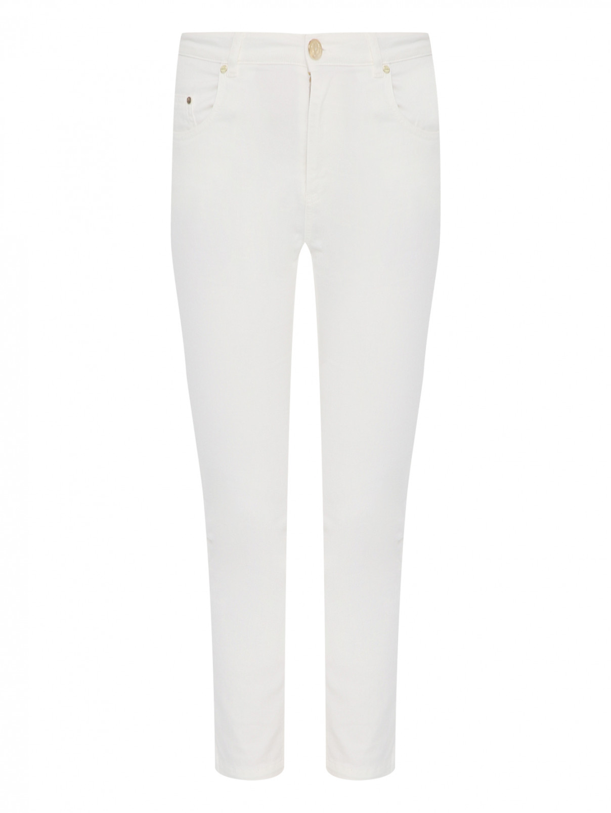 Однотонные брюки из хлопка Elisabetta Franchi  –  Общий вид  – Цвет:  Белый
