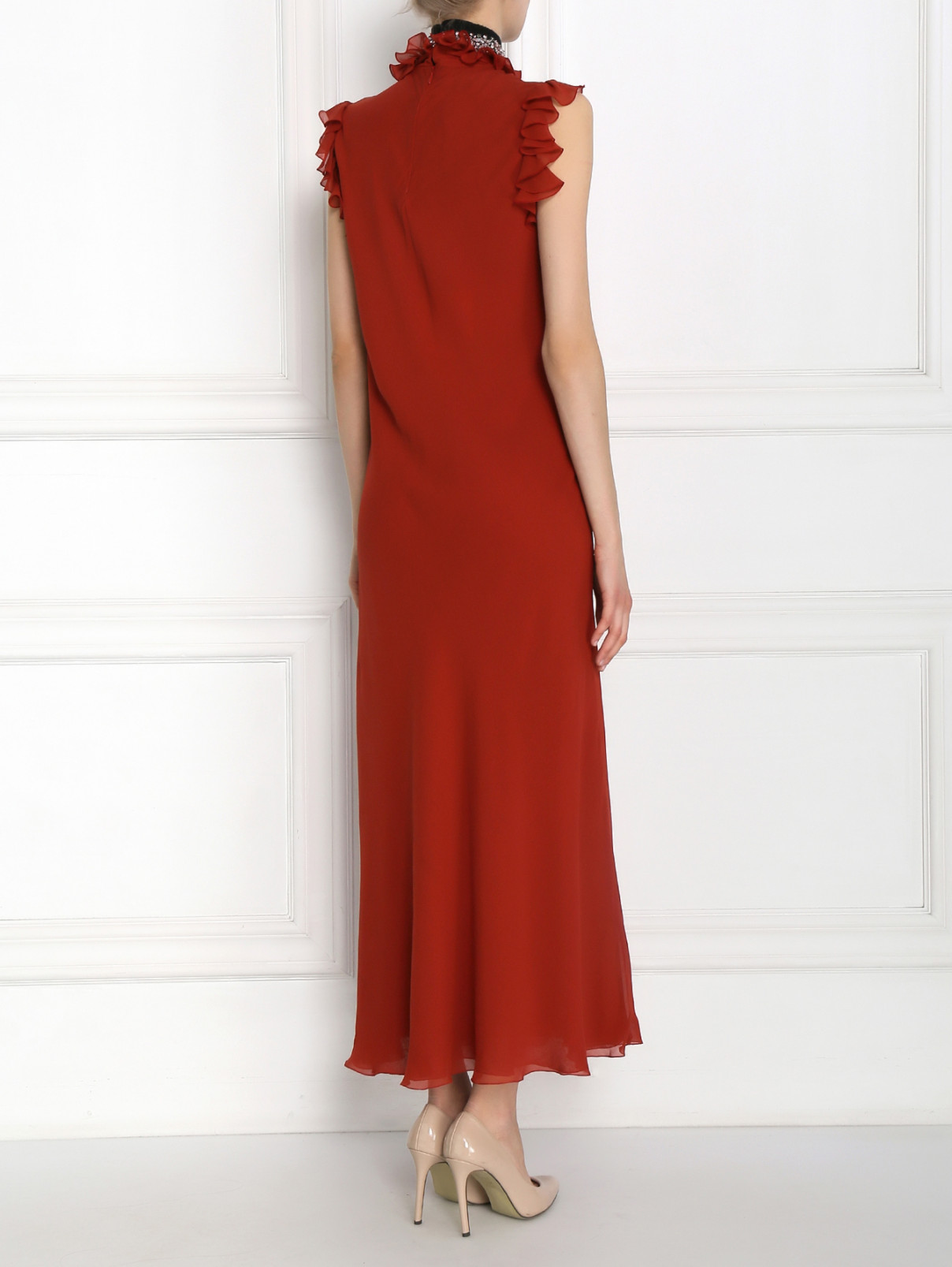 Платье-макси из шелка декорированное кристаллами Giambattista Valli  –  Модель Верх-Низ1  – Цвет:  Красный