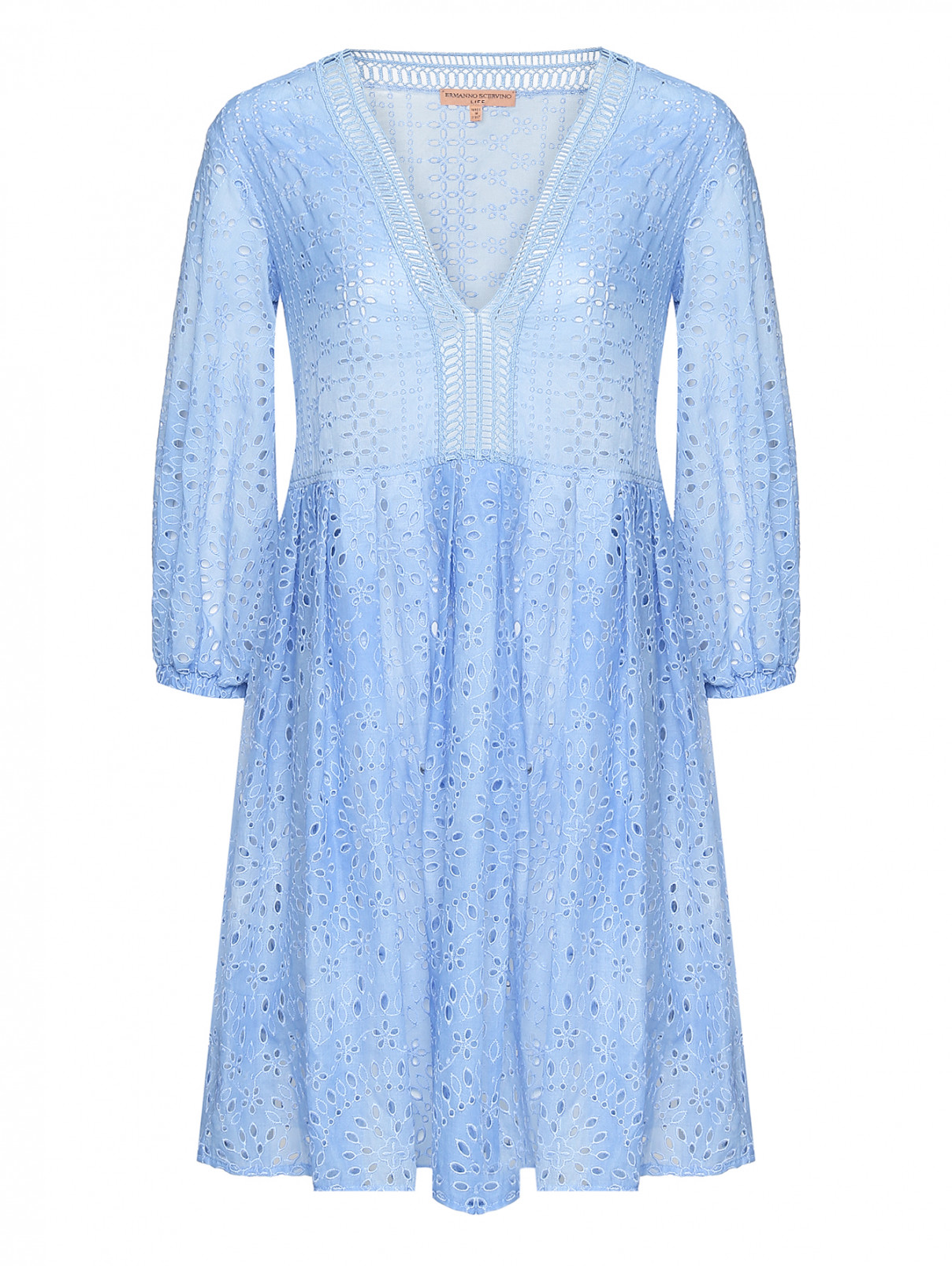 Платье из хлопка с вышивкой ришелье Ermanno Scervino  –  Общий вид  – Цвет:  Синий