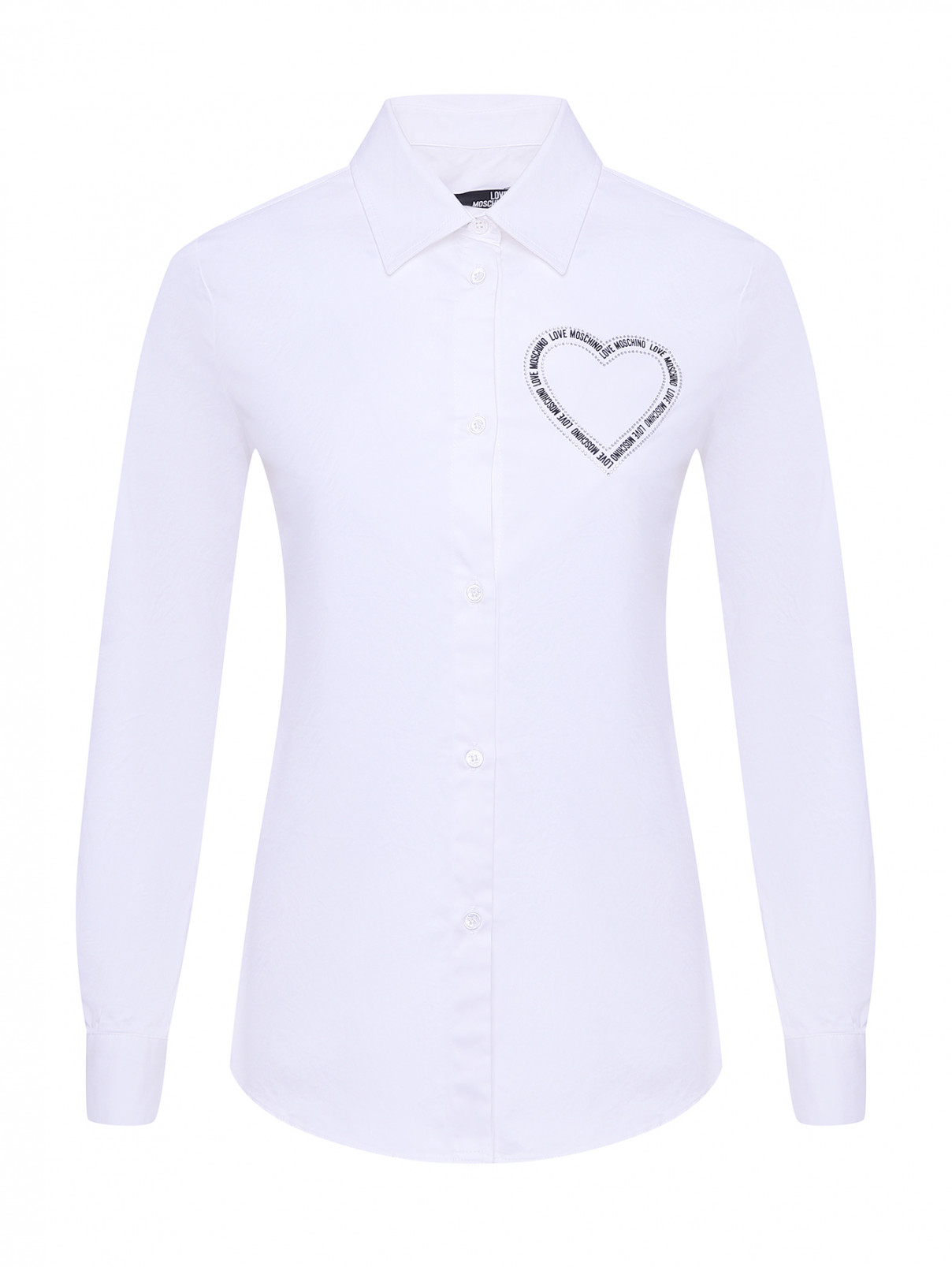 Рубашка из хлопка со стразами Love Moschino  –  Общий вид  – Цвет:  Белый
