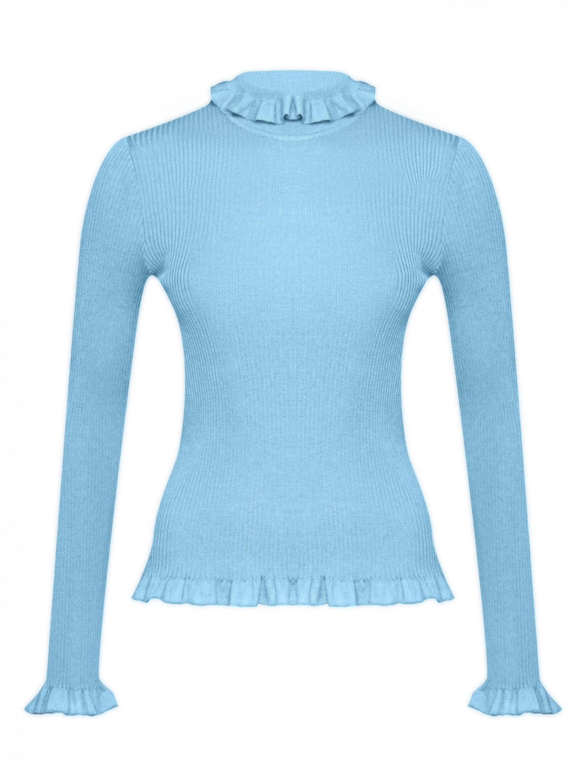 Водолазка из шерсти в рубчик с воланами Moschino Boutique  –  Общий вид  – Цвет:  Синий