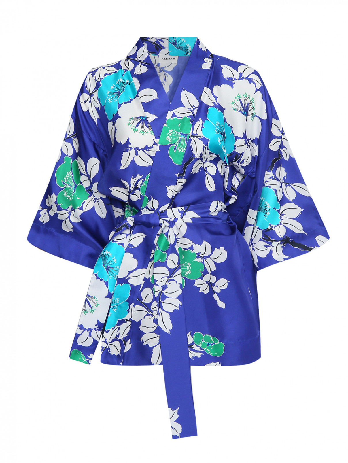 Блуза из шелка с поясом P.A.R.O.S.H.  –  Общий вид  – Цвет:  Синий