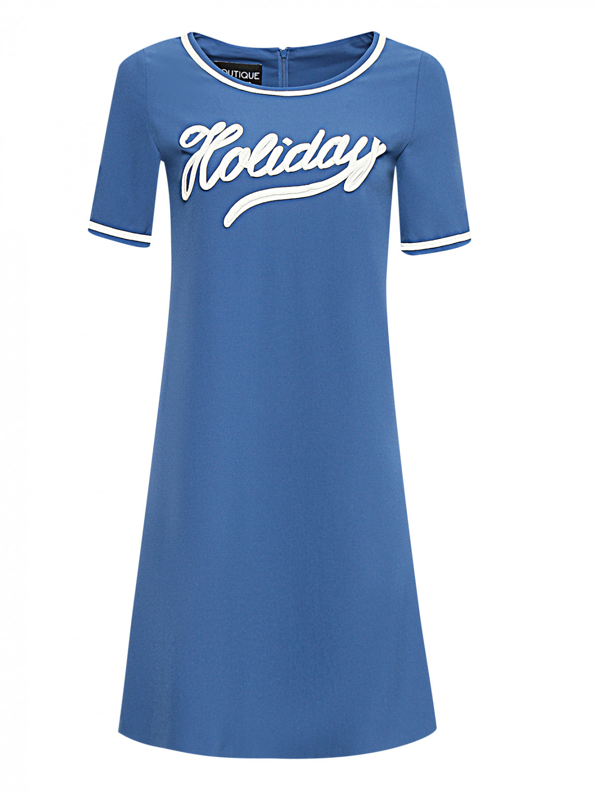Платье свободного кроя с аппликацией BOUTIQUE MOSCHINO  –  Общий вид  – Цвет:  Синий