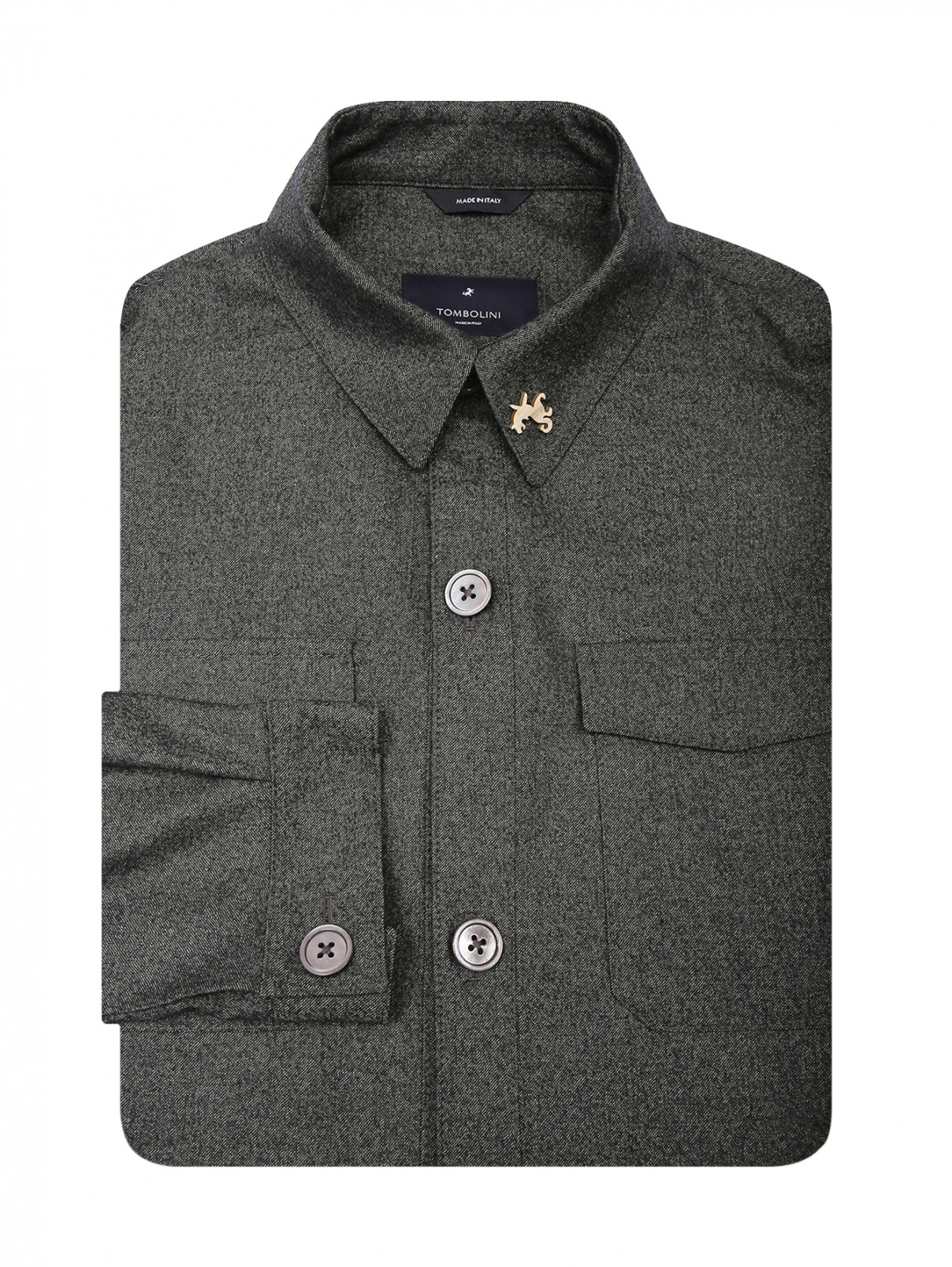 Рубашка из шерсти с накладными карманами Tombolini  –  Общий вид  – Цвет:  Зеленый
