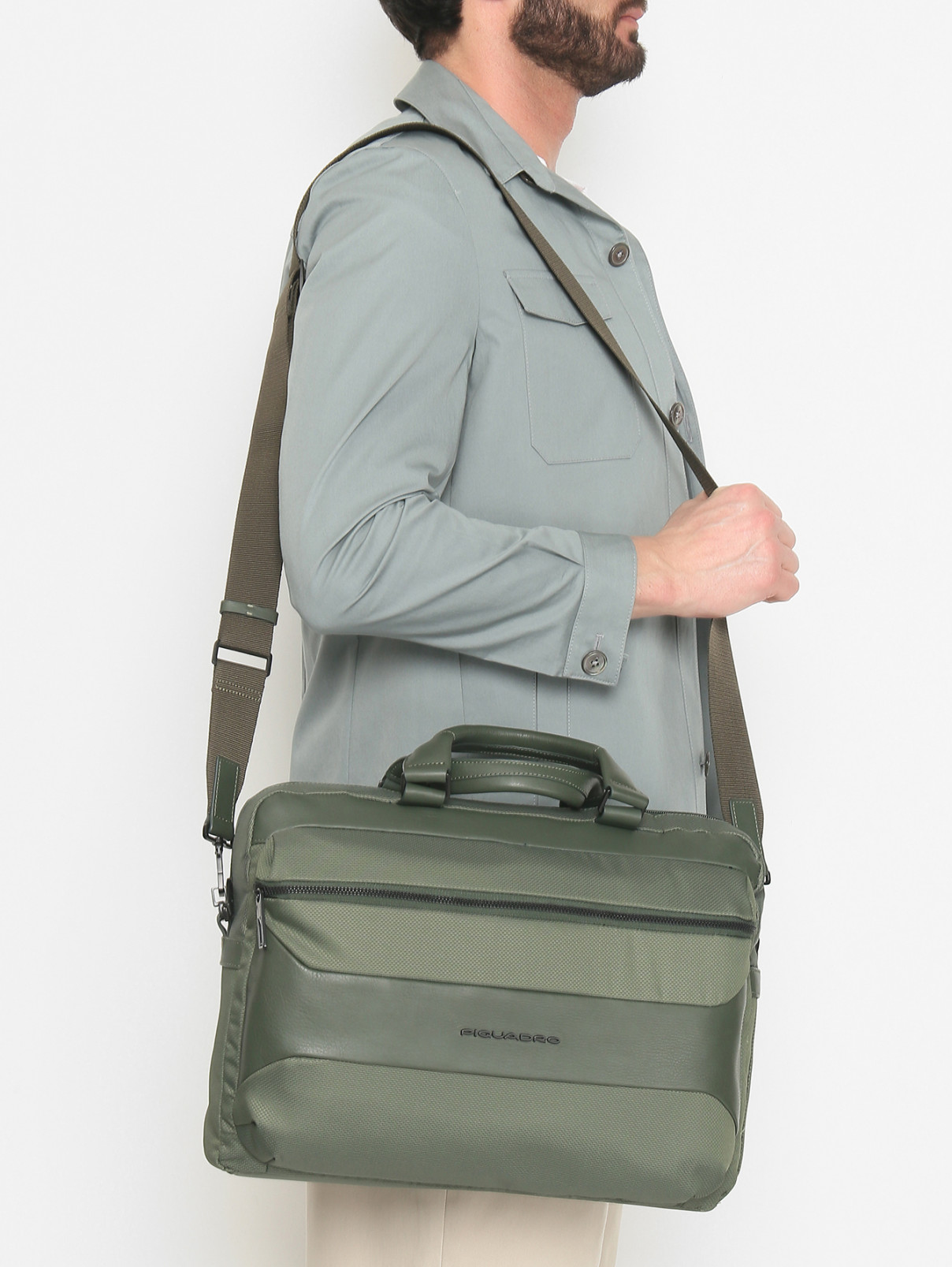 Комбинированная сумка на коротких ручках Piquadro  –  МодельВерхНиз  – Цвет:  Зеленый