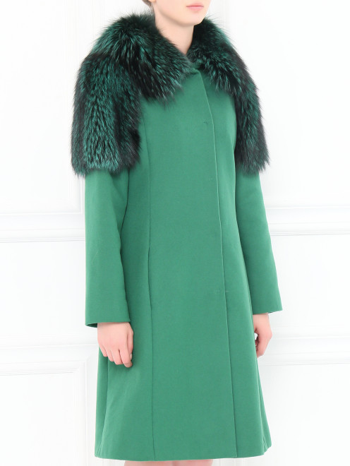 Пальто из шерсти декорированное на рукавах и вороте мехом лисы Alberta Ferretti - Модель Верх-Низ