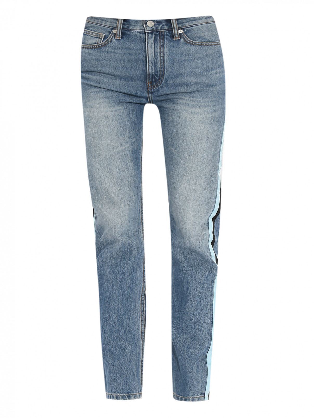 Джинсы прямого кроя с контрастной отделкой Calvin Klein  –  Общий вид  – Цвет:  Синий