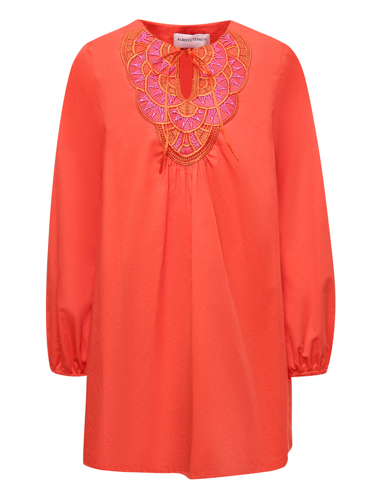 Платье из хлопка с вышивкой Alberta Ferretti Junior  –  Общий вид  – Цвет:  Оранжевый