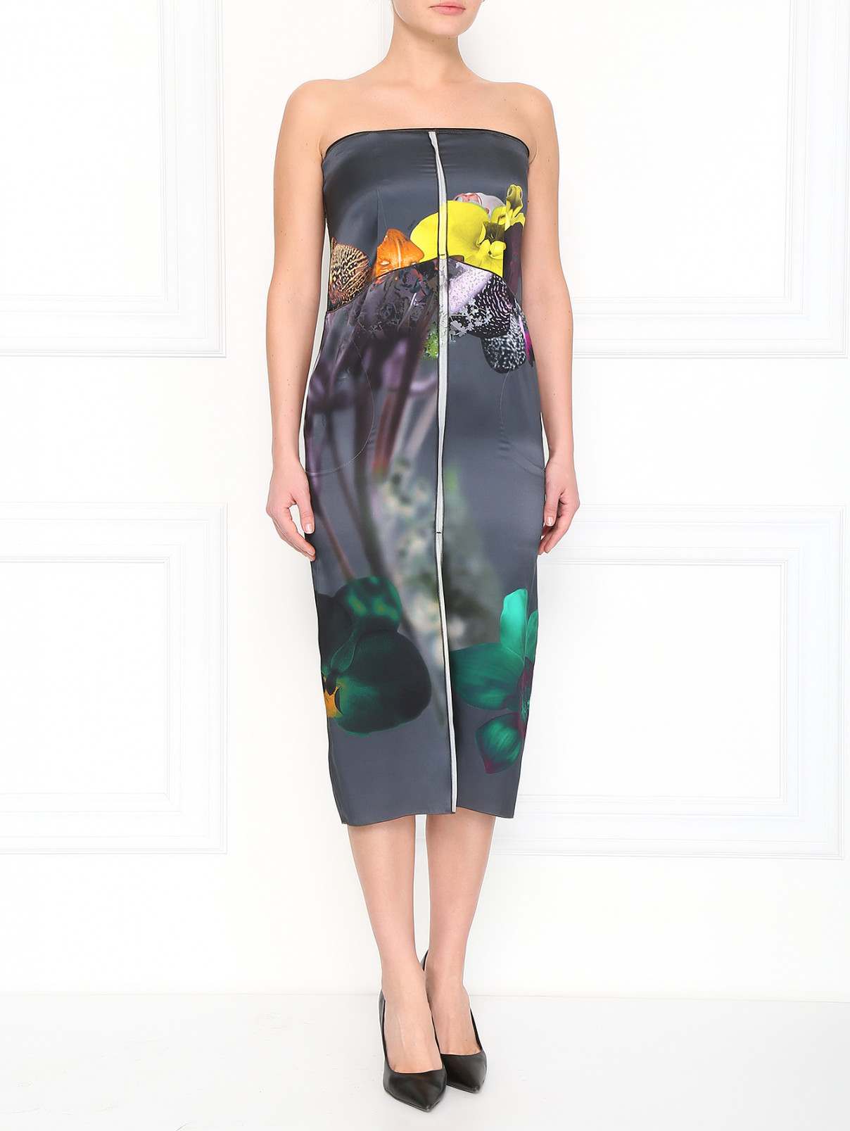 Шелковое платье с принтом Iceberg  –  Модель Общий вид  – Цвет:  Серый