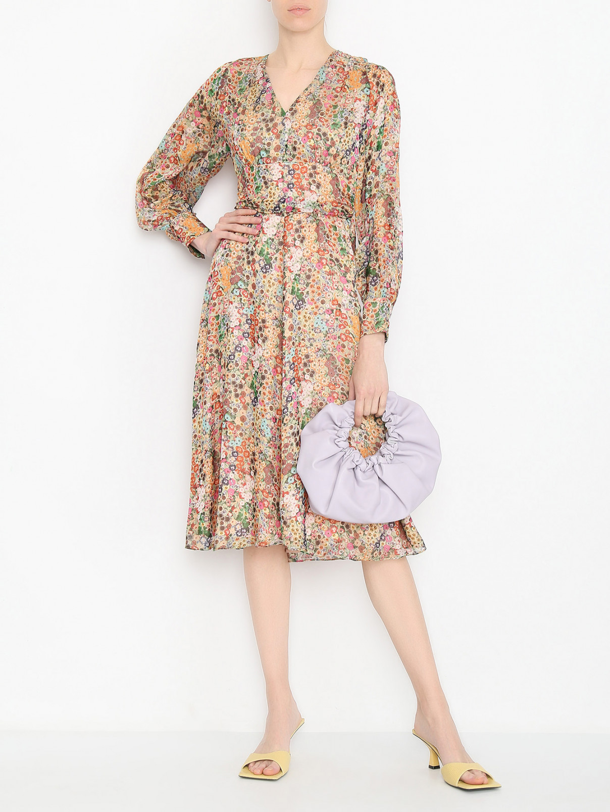 Платье из шелка с цветочным узором Max Mara  –  МодельОбщийВид  – Цвет:  Мультиколор