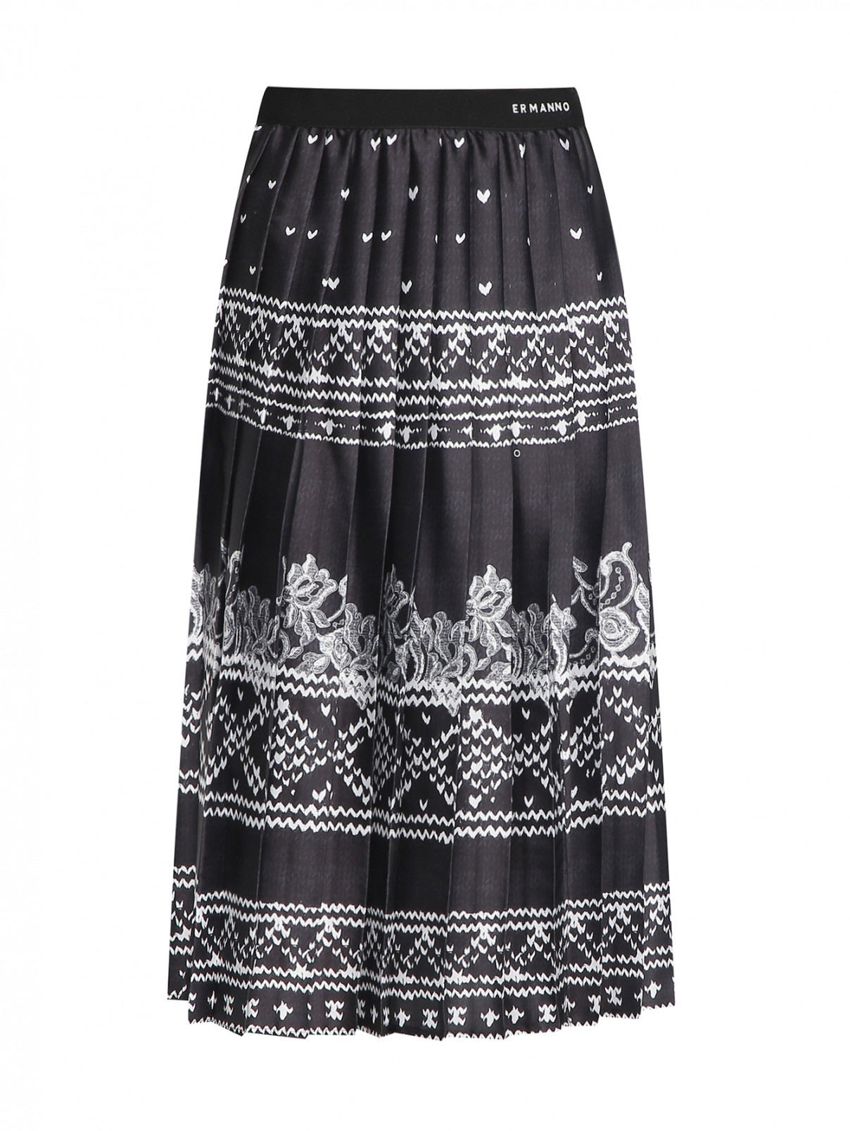 Плиссированная юбка с узором Ermanno Firenze  –  Общий вид  – Цвет:  Черный