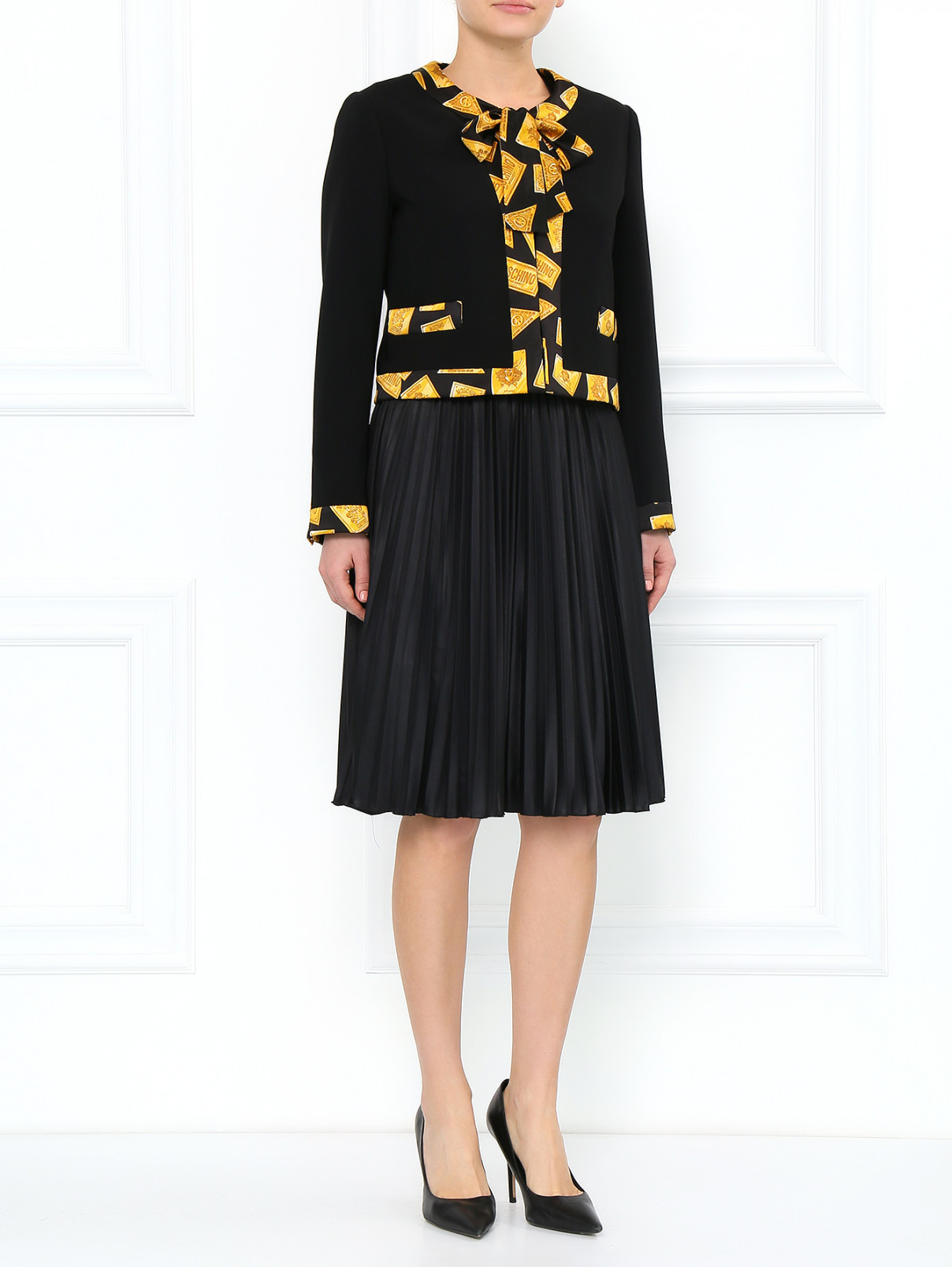Жакет с контрастной отделкой из шелка Moschino  –  Модель Общий вид  – Цвет:  Черный
