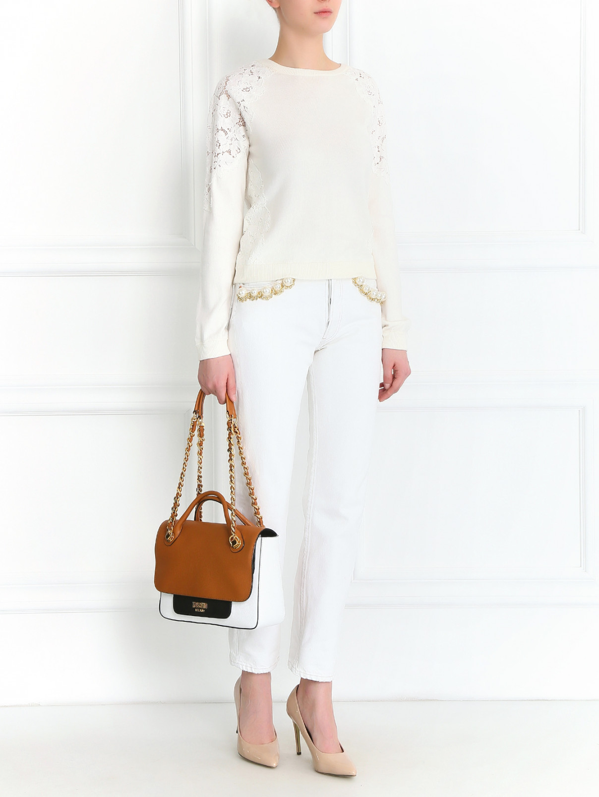Джинсы-бойфренды декорированные искусственным жемчугом Forte Dei Marmi Couture  –  Модель Общий вид  – Цвет:  Белый