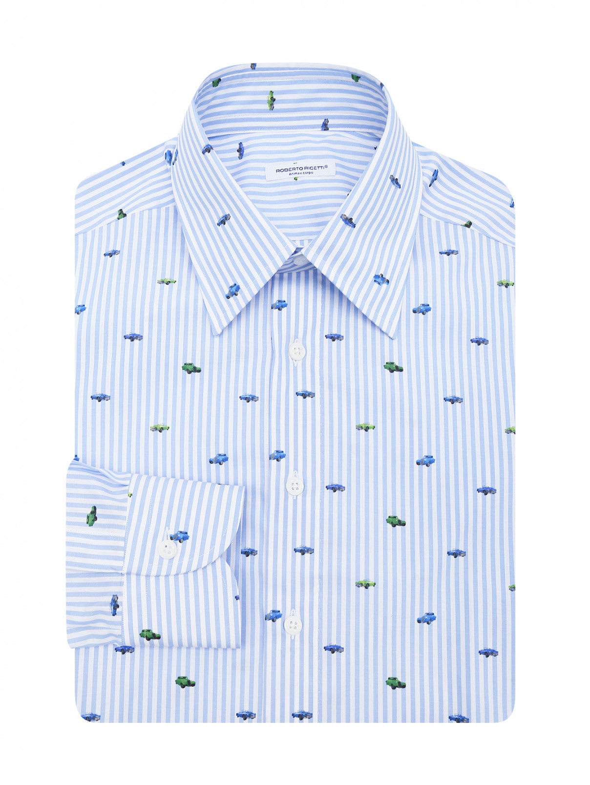Рубашка из хлопка с узором Roberto Ricetti  –  Общий вид  – Цвет:  Синий