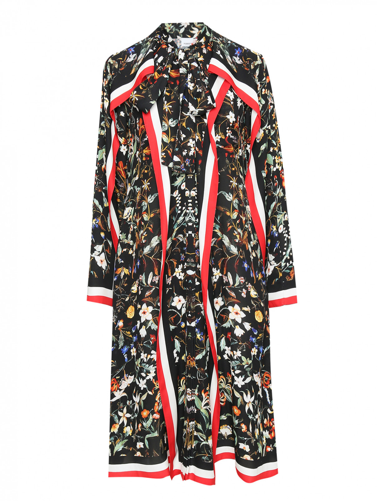 Платье-миди из шелка с узором Burberry  –  Общий вид  – Цвет:  Узор