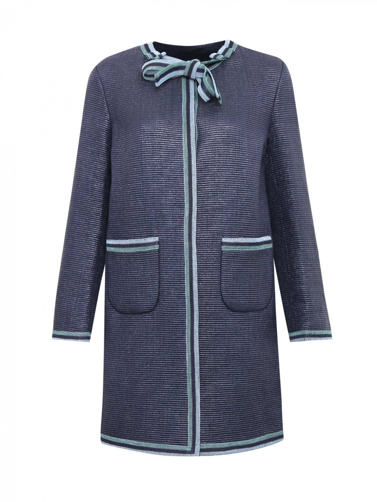 Пальто из фактурной ткани с отделкой Ermanno Scervino  –  Общий вид  – Цвет:  Синий