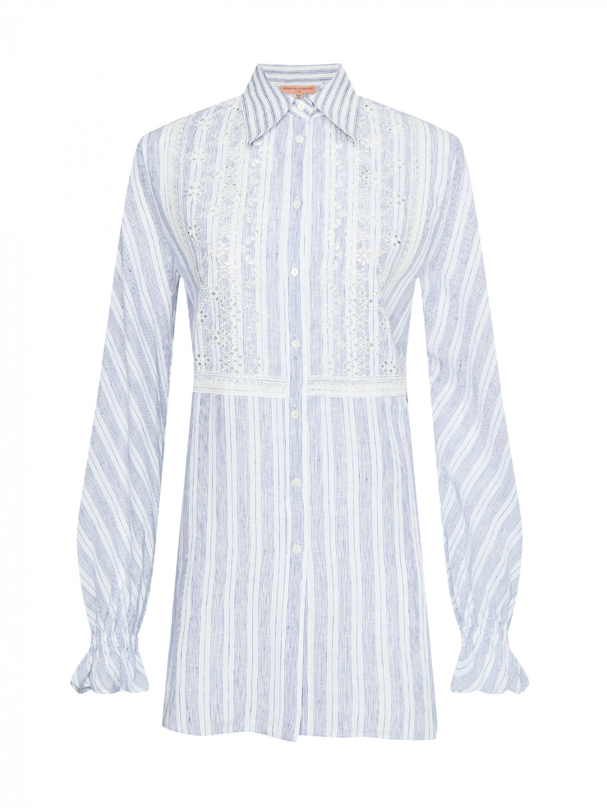 Блуза из льна в полоску Ermanno Scervino  –  Общий вид  – Цвет:  Белый