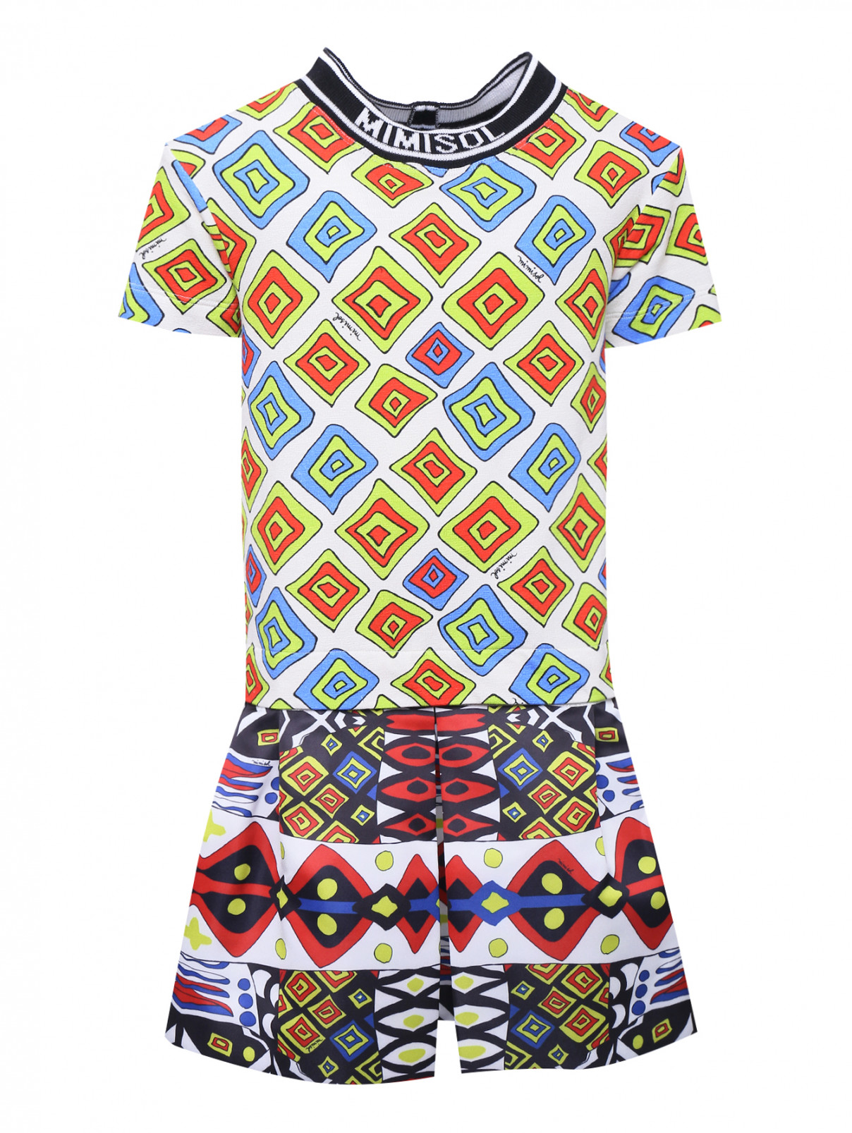 Платье трикотажное с атласной юбкой MiMiSol  –  Общий вид  – Цвет:  Мультиколор