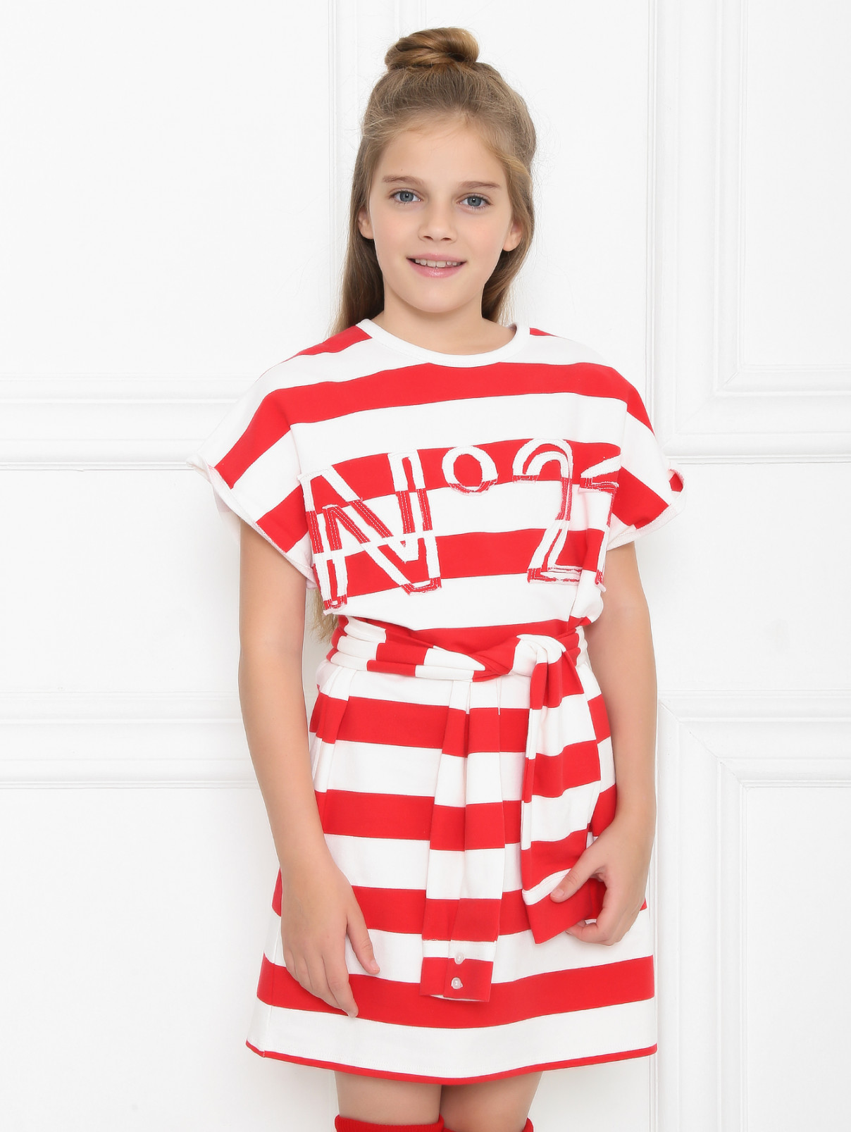 Платье трикотажное в широкую полоску N21  –  МодельВерхНиз  – Цвет:  Красный