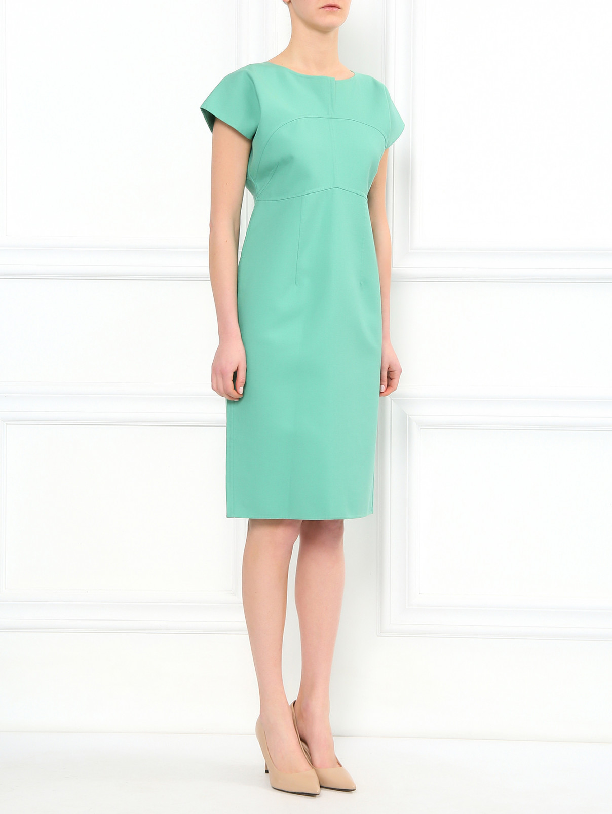 Платье-миди  свободного фасона из  хлопка Jil Sander  –  Модель Общий вид  – Цвет:  Зеленый