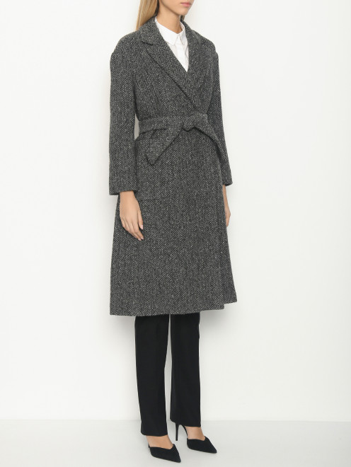 Двубортное пальто из шерсти с узором Weekend Max Mara - МодельВерхНиз