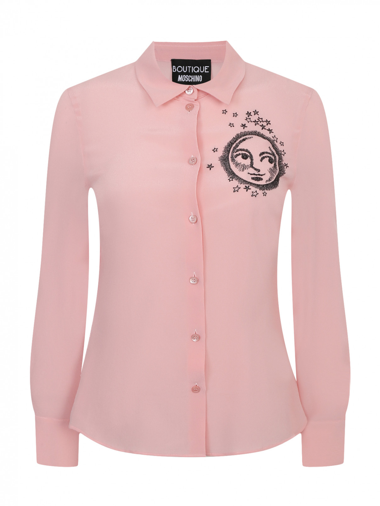 Блуза из шелка с узором Moschino Boutique  –  Общий вид  – Цвет:  Розовый