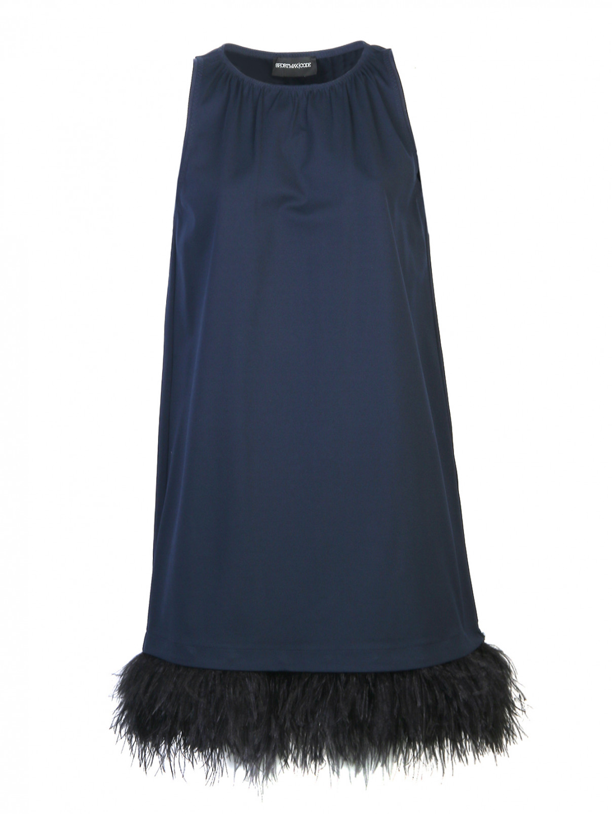 Платье из плотного трикотажа с декором из перьев Sportmax  –  Общий вид  – Цвет:  Синий